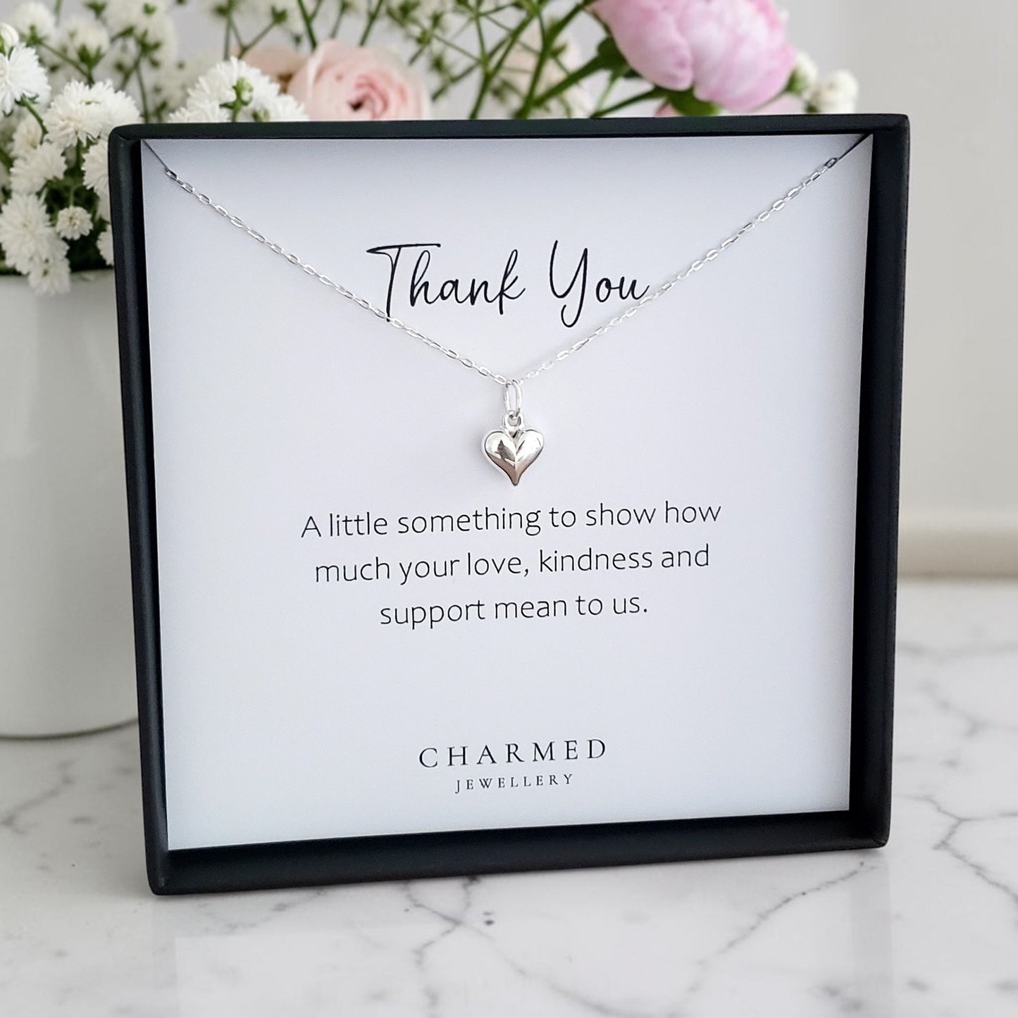 Thank you heart necklace Gift with Personalised meaningful message card