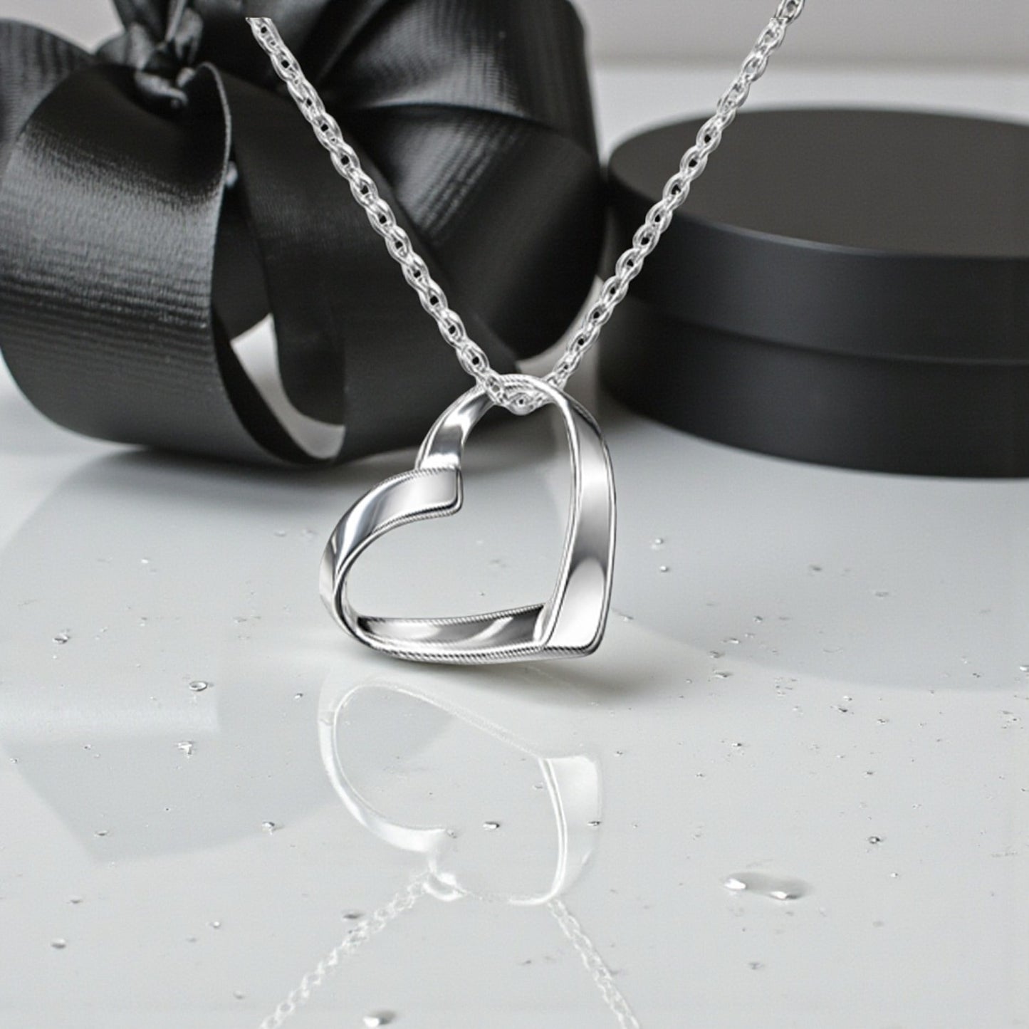 Ribbon Heart Necklace in Sterling Silver 925