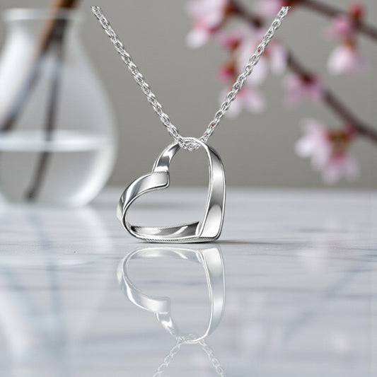 Ribbon Heart Necklace in 925 Sterling Silver – Elegant Jewellery Gift