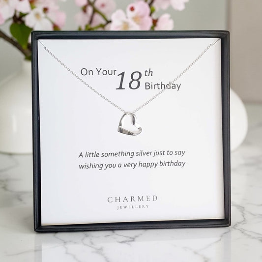 18th Birthday Ribbon Heart Necklace in Sterling Silver 925 | Personalised Jewellery Gift