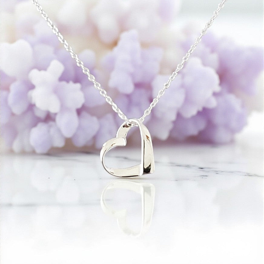 Maid of Honour Gift Ribbon Heart Necklace in Sterling Silver 925 | Personalised Jewellery Gift