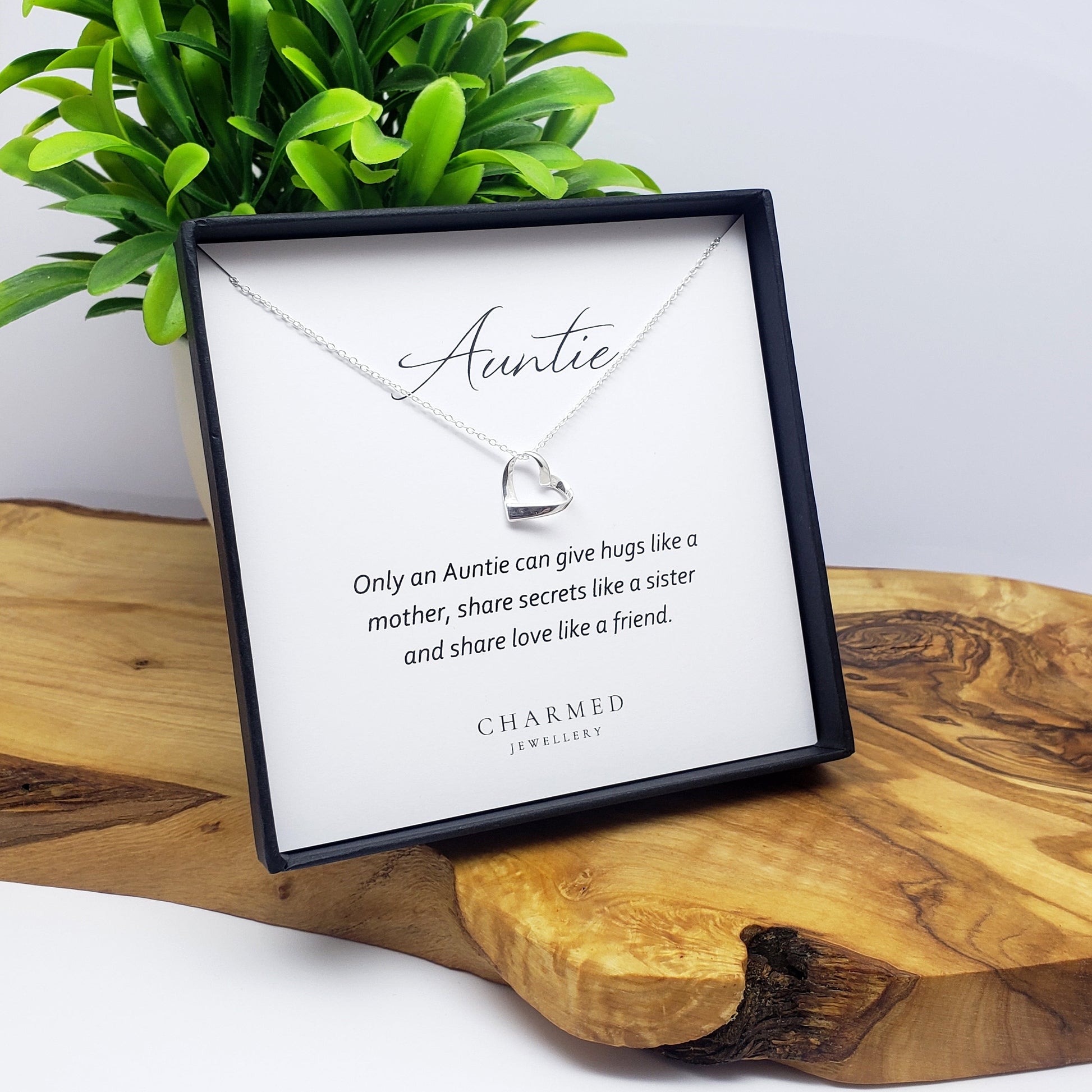 Auntie Ribbon Heart Necklace in Sterling Silver 925 | Personalised Jewellery Gift