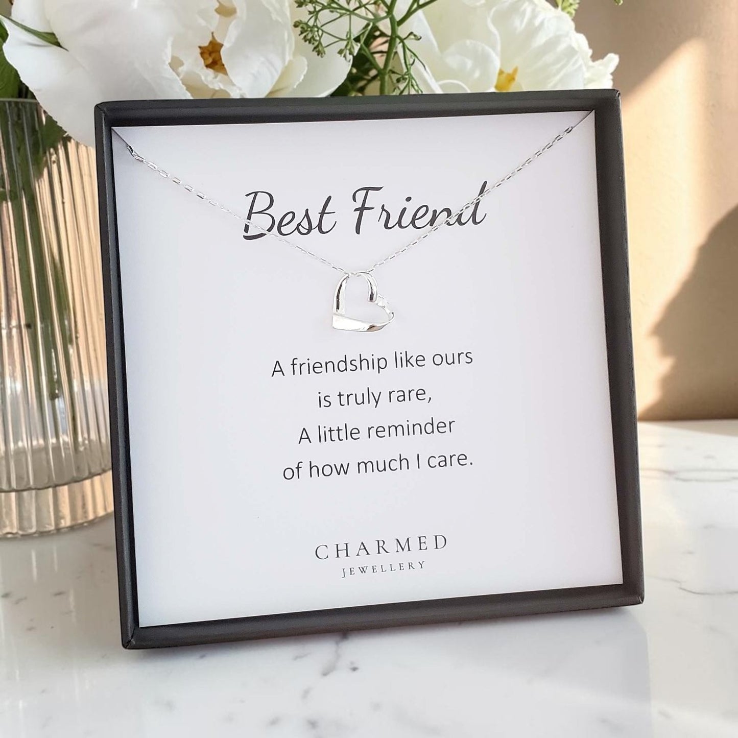 Best Friend Ribbon Heart Necklace in Sterling Silver 925 | Personalised Jewellery Gift