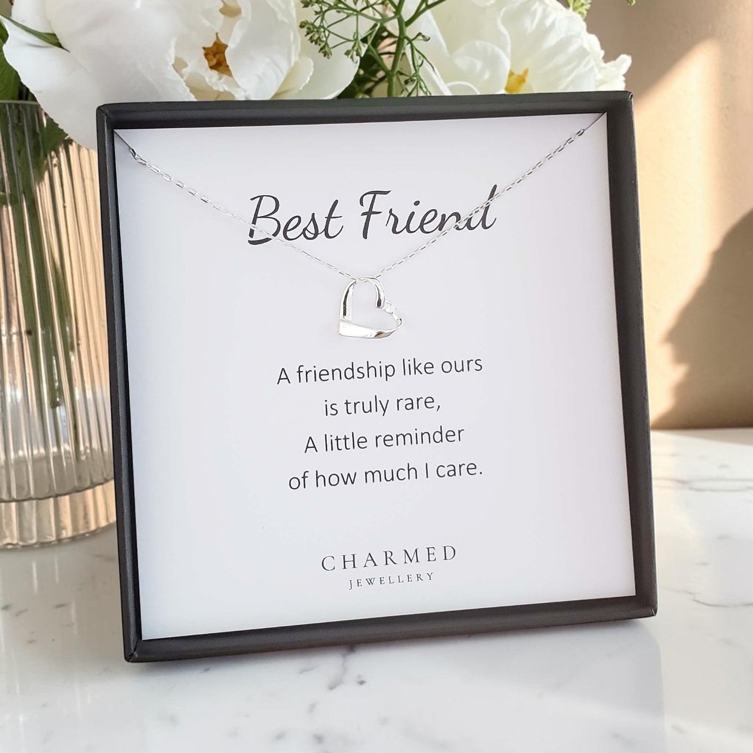 Best Friend Ribbon Heart Necklace in Sterling Silver 925 | Personalised Jewellery Gift