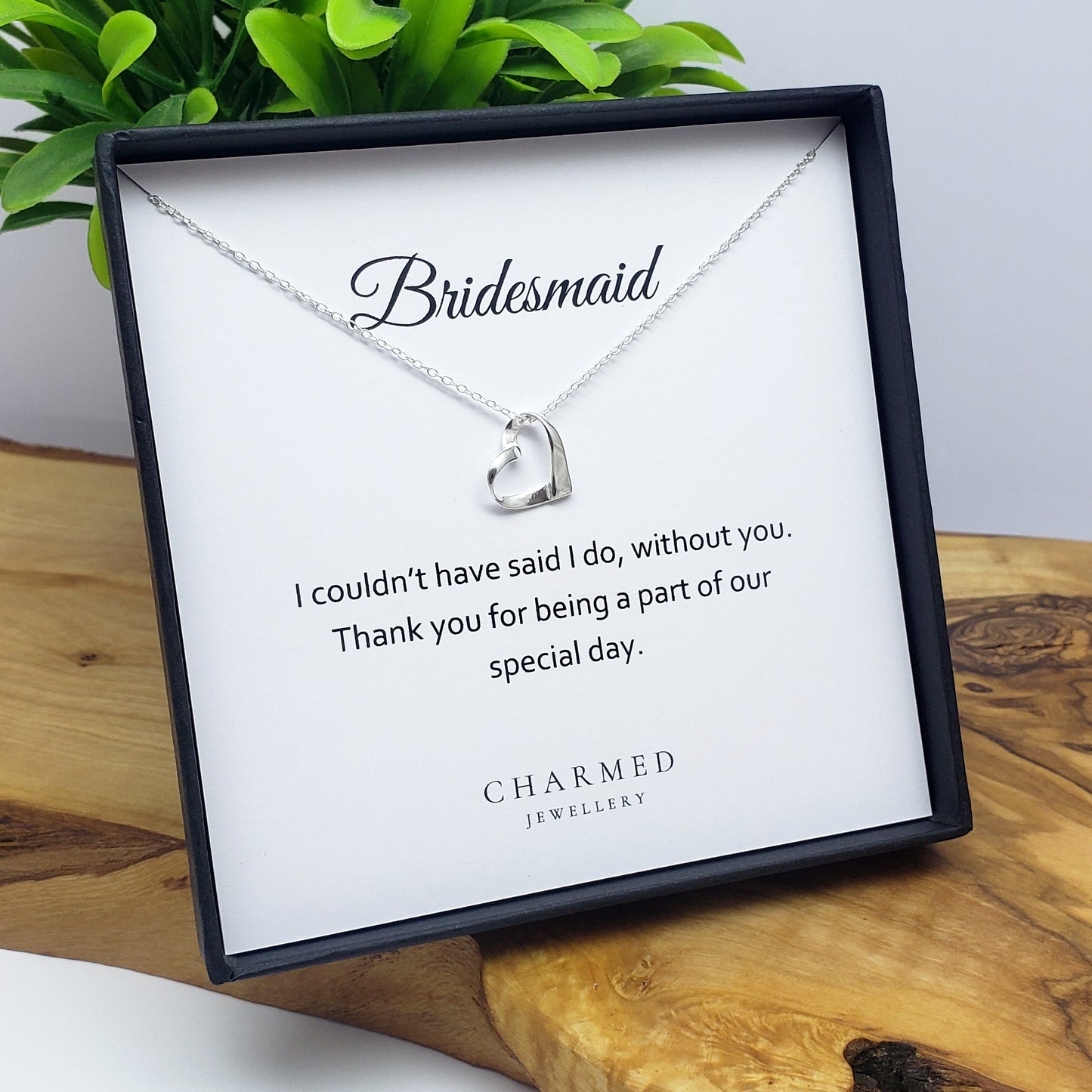 Bridesmaid Gift Ribbon Heart Necklace in Sterling Silver 925 | Personalised Jewellery Gift