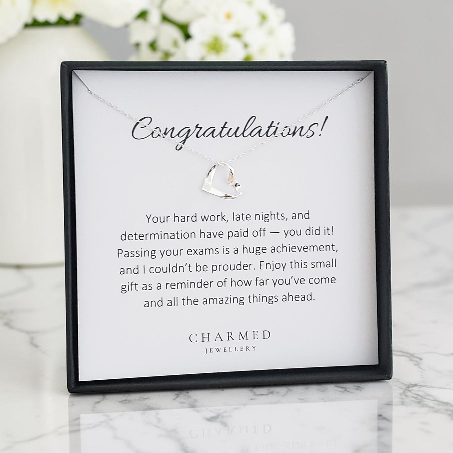 Passing Exams Gift | Ribbon Heart Necklace in Sterling Silver 925 | Message Card Jewellery (Copy)