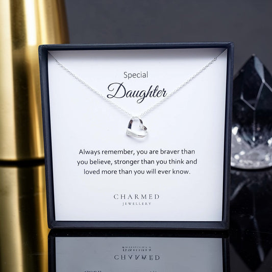 Daughter Ribbon Heart Necklace in Sterling Silver 925 | Personalised Jewellery Gift