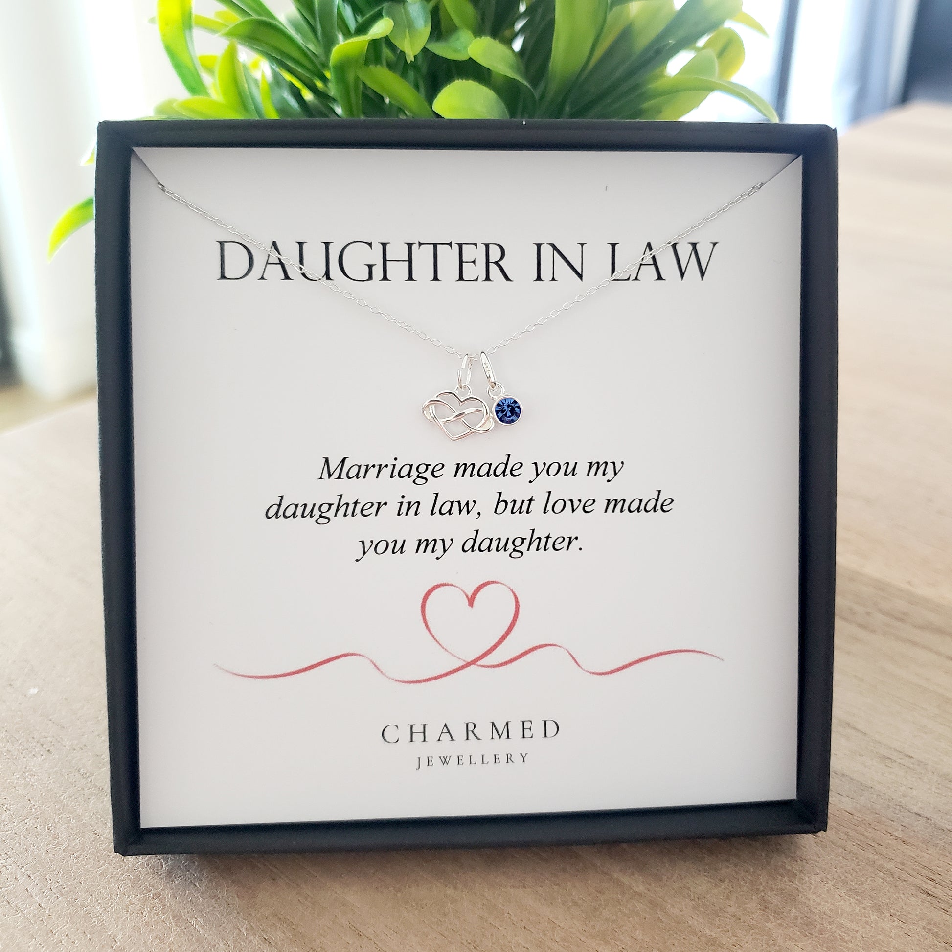 Daughter-in-Law Infinity Heart Birthstone Necklace in Sterling Silver 925 | Personalised Jewellery Gift