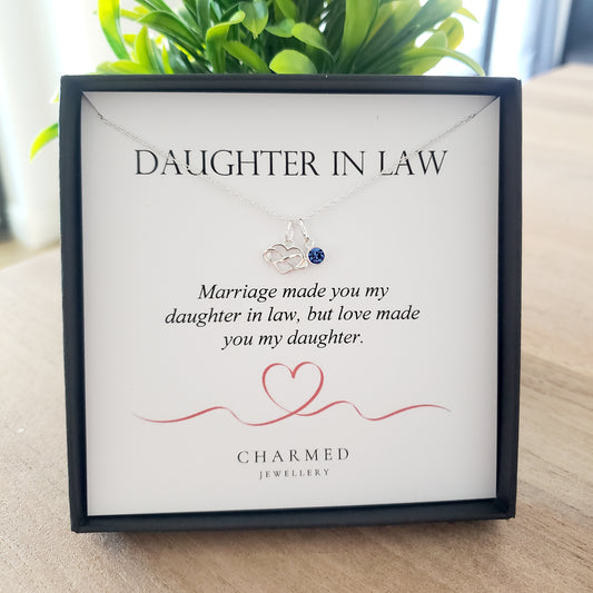 Daughter-in-Law Infinity Heart Birthstone Necklace in Sterling Silver 925 | Personalised Jewellery Gift