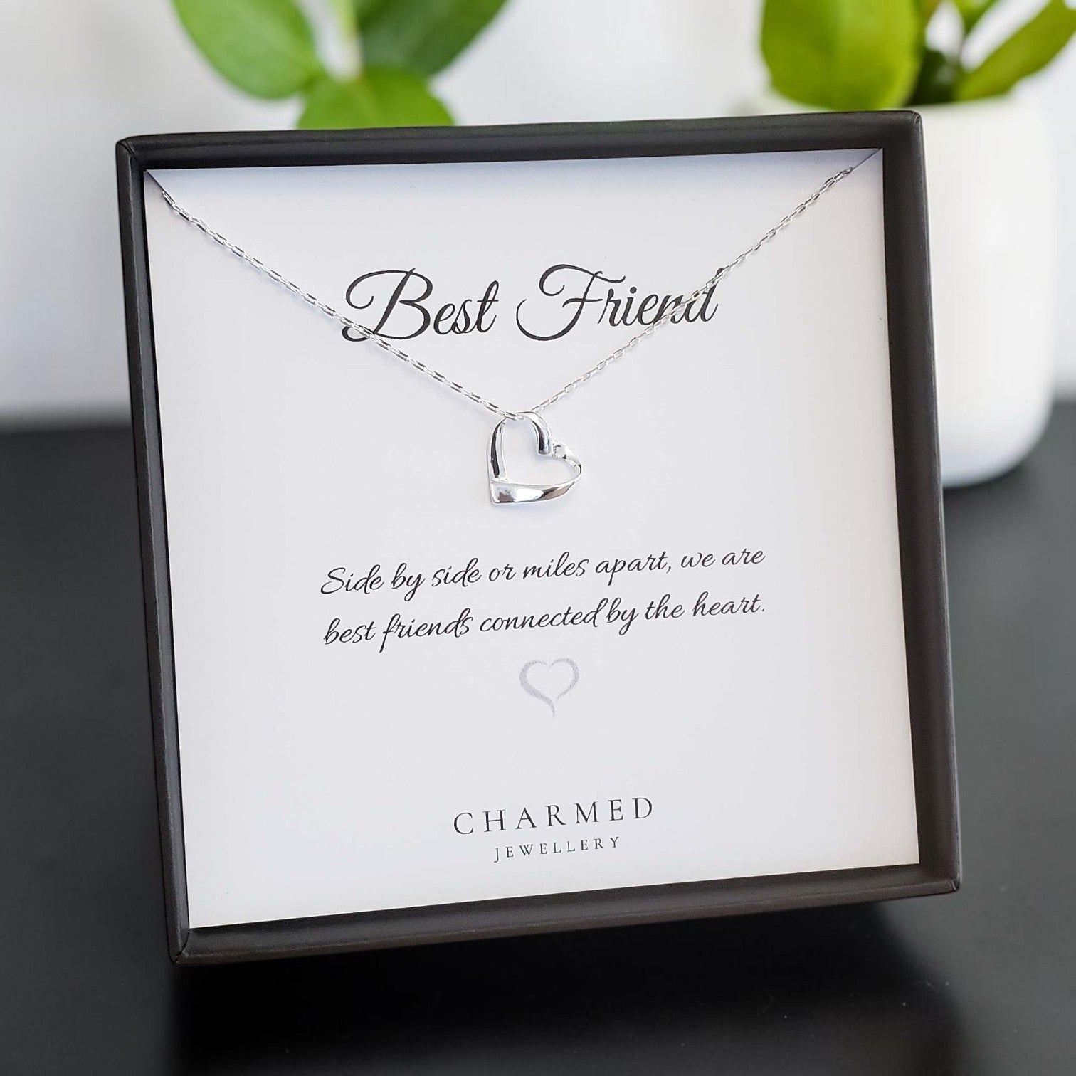 Best Friend Ribbon Heart Necklace in Sterling Silver 925 | Personalised Jewellery Gift