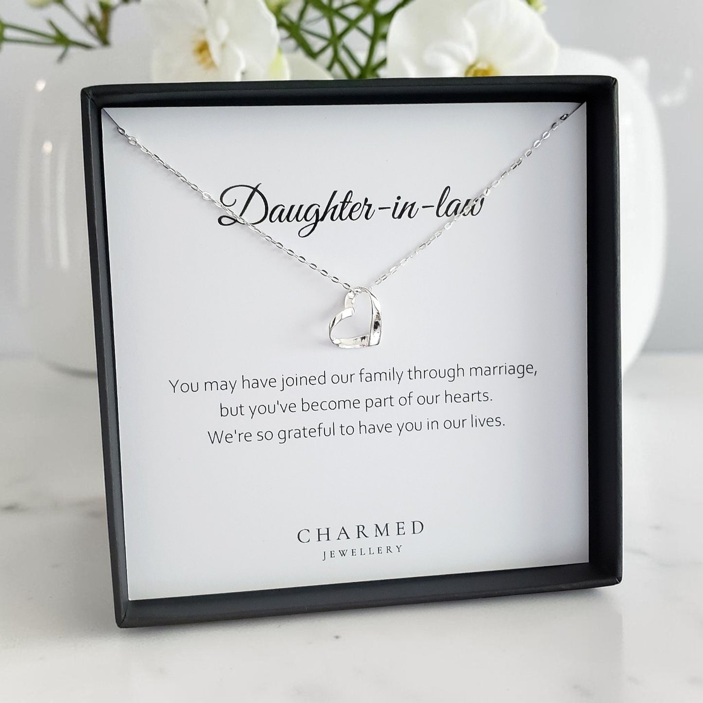 Daughter in Law Ribbon Heart Necklace in Sterling Silver 925 | Personalised Jewellery Gift