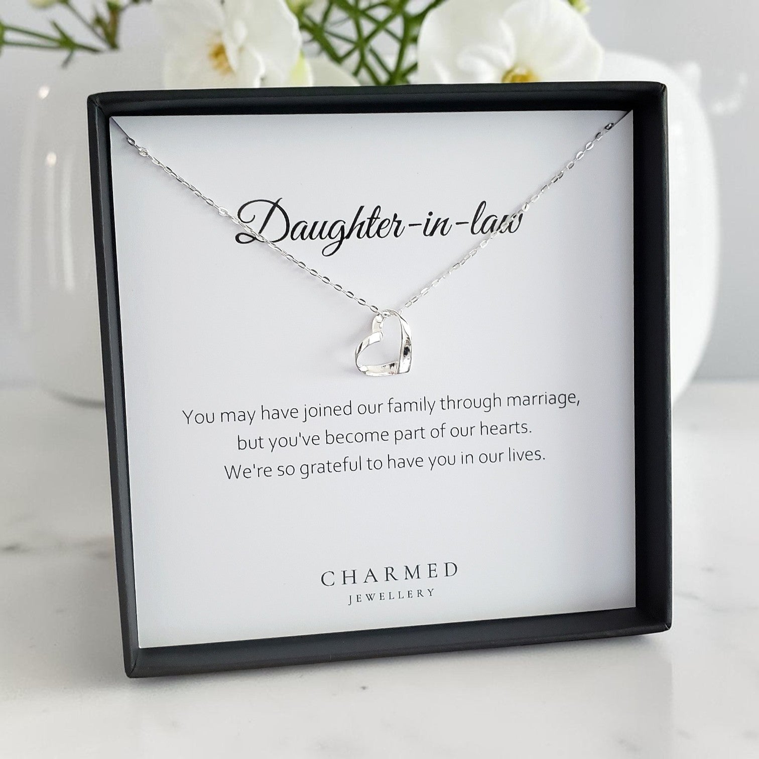 Daughter in Law Ribbon Heart Necklace in Sterling Silver 925 | Personalised Jewellery Gift