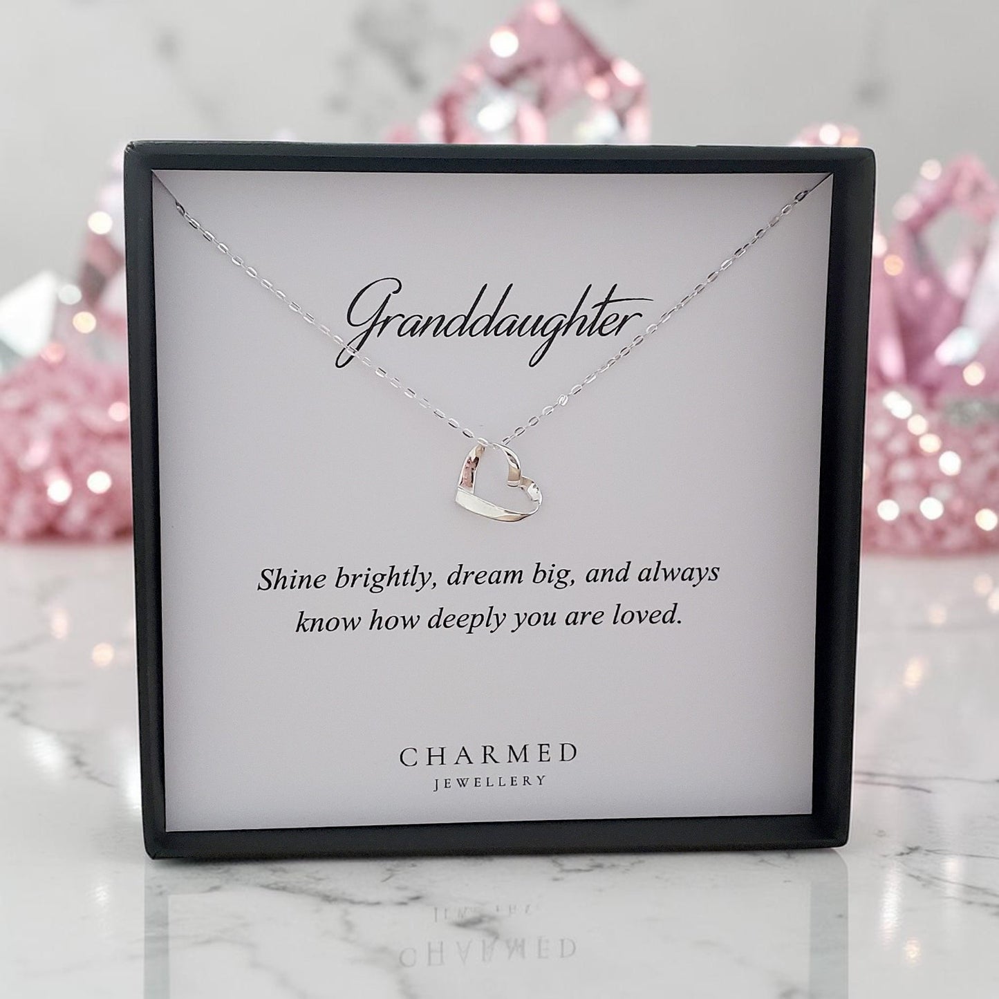 Granddaughter Ribbon Heart Necklace in Sterling Silver 925 | Personalised Jewellery Gift
