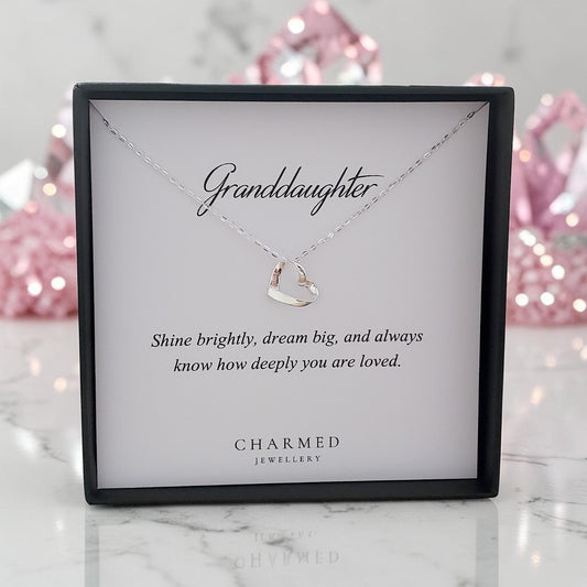 Granddaughter Ribbon Heart Necklace in Sterling Silver 925 | Personalised Jewellery Gift
