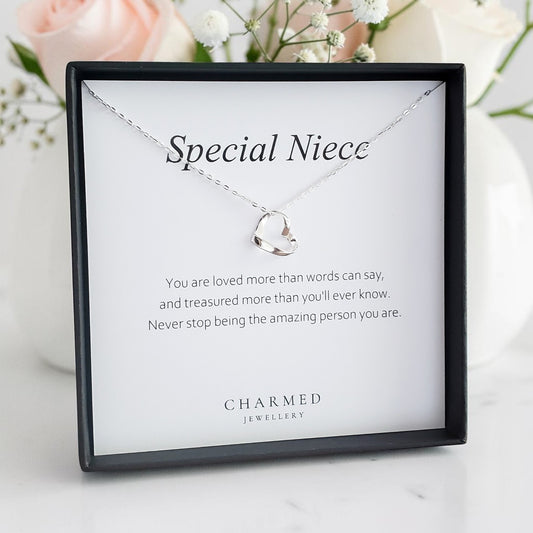 Niece Gift Ribbon Heart Necklace in Sterling Silver 925 | Personalised Jewellery Gift