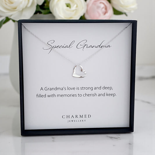 Grandma Gift Ribbon Heart Necklace in Sterling Silver 925 | Personalised Jewellery Gift