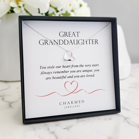 Great Granddaughter Ribbon Heart Necklace | 925 Sterling Silver | Personalised Jewellery Gift