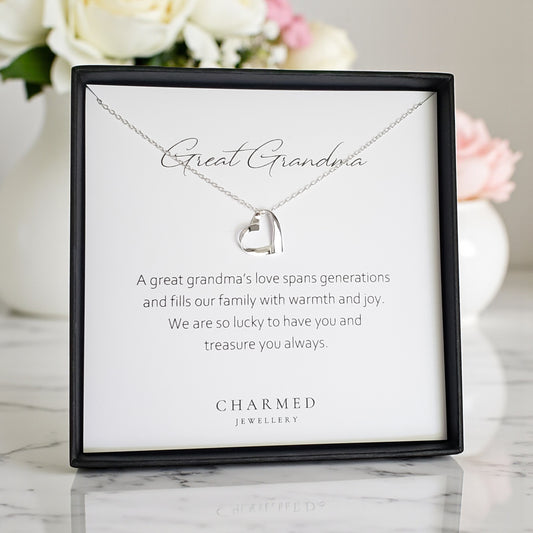 Great Grandma Ribbon Heart Necklace | Sterling Silver 925 | Personalised Jewellery Gift