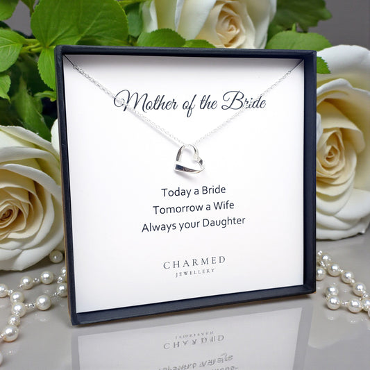 Mother of the Bride Ribbon Heart Necklace in Sterling Silver 925 | Personalised Jewellery Gift