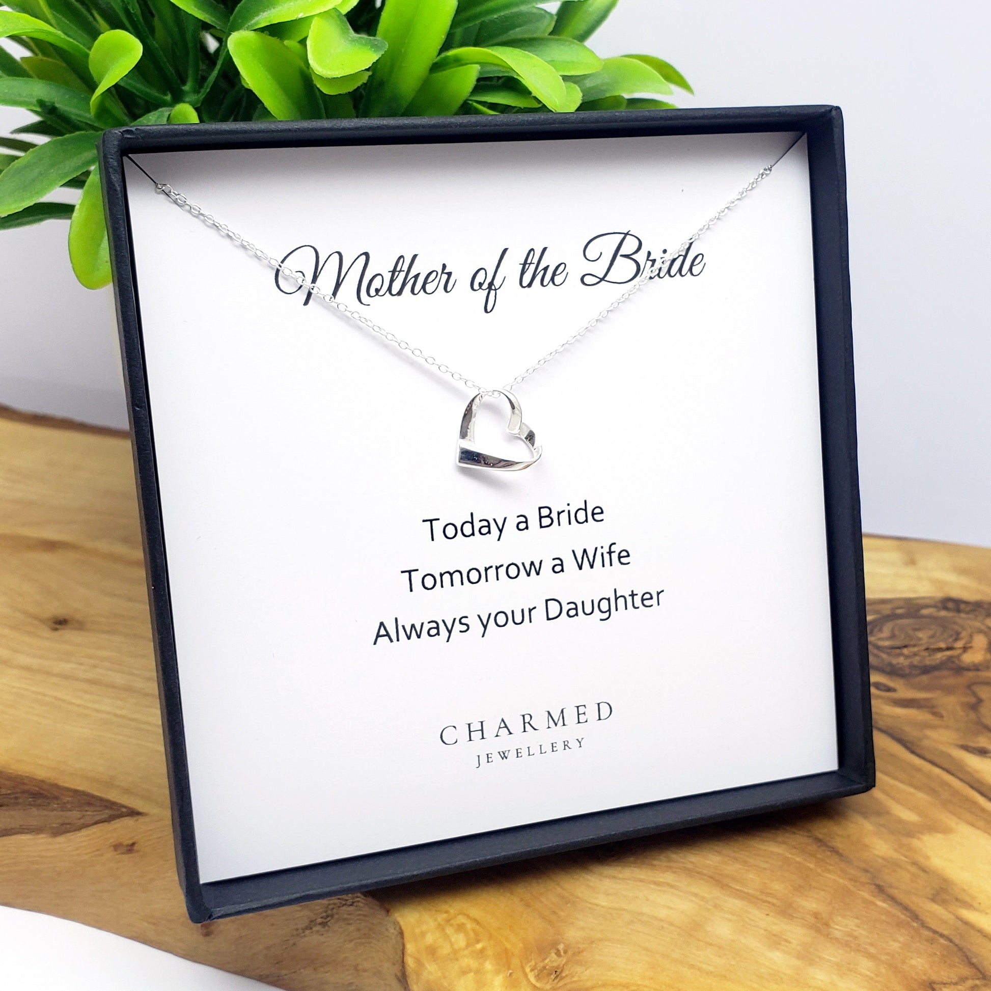 Mother of the Bride Ribbon Heart Necklace in Sterling Silver 925 | Personalised Jewellery Gift