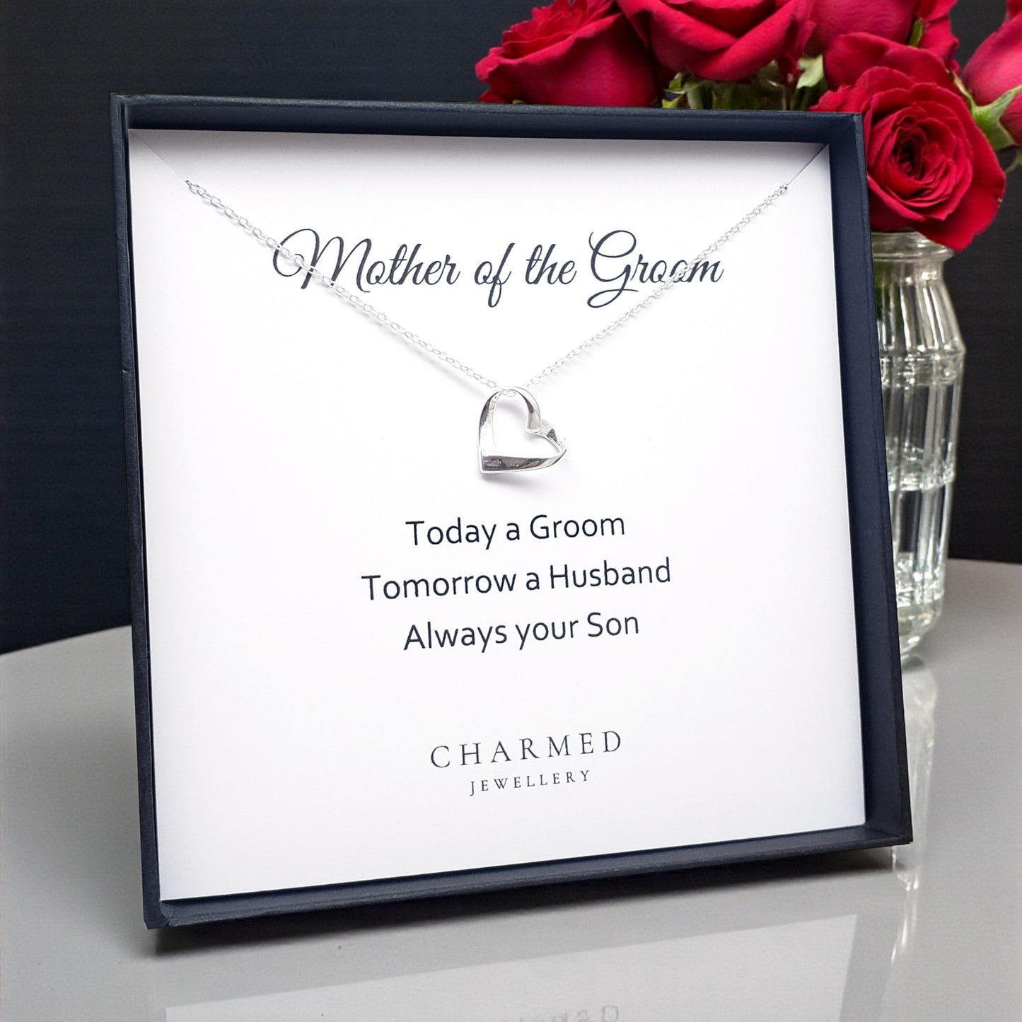 Mother of the Groom Ribbon Heart Necklace in Sterling Silver 925 | Personalised Jewellery Gift