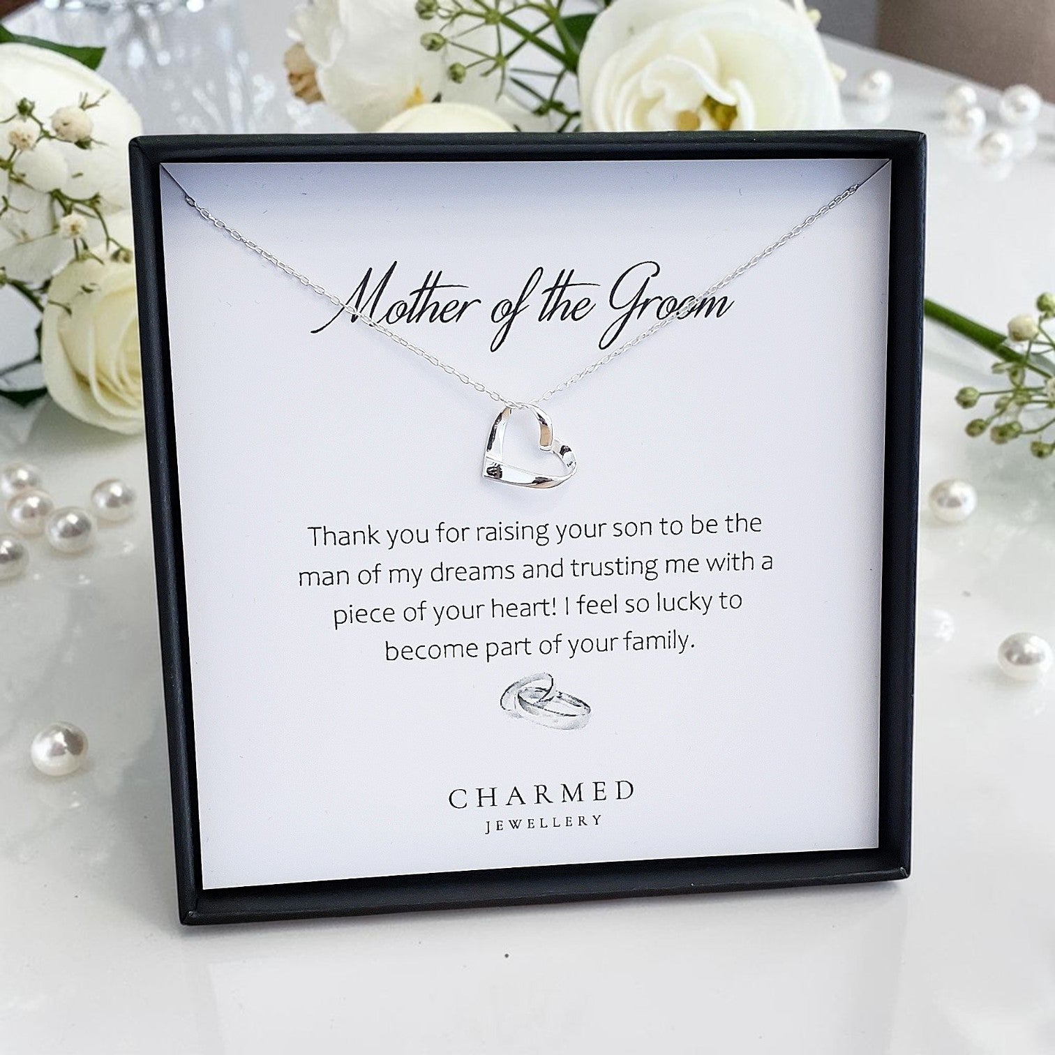Mother of the Groom Gift Ribbon Heart Necklace in Sterling Silver 925 | Personalised Jewellery Gift