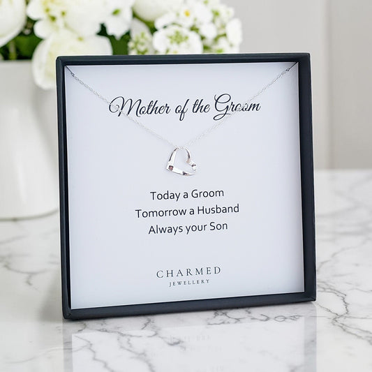 Mother of the Groom Ribbon Heart Necklace in Sterling Silver 925 | Personalised Jewellery Gift