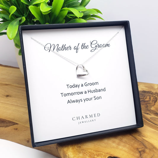 Mother of the Groom Ribbon Heart Necklace in Sterling Silver 925 | Personalised Jewellery Gift
