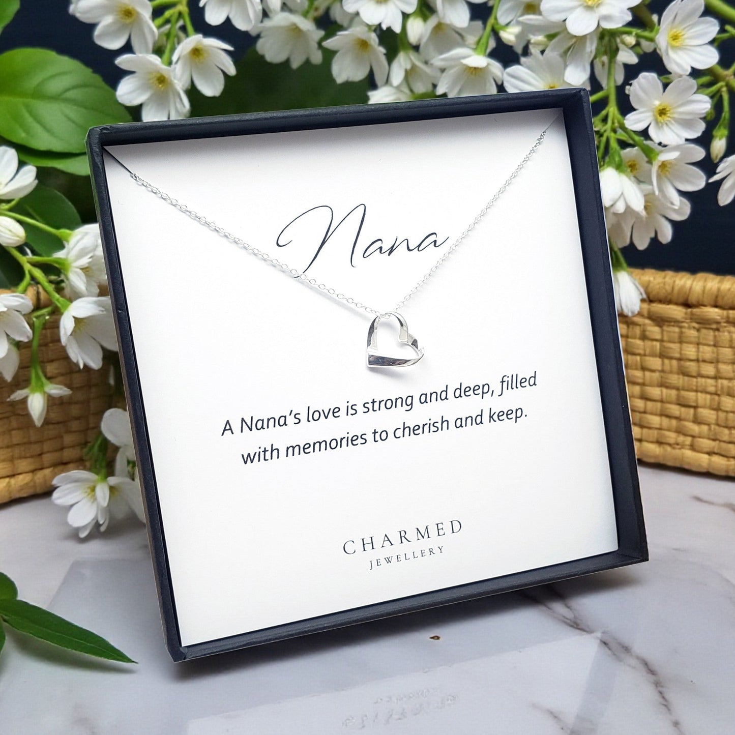 Nana Gift | Ribbon Heart Necklace in Sterling Silver 925 | Personalised Jewellery