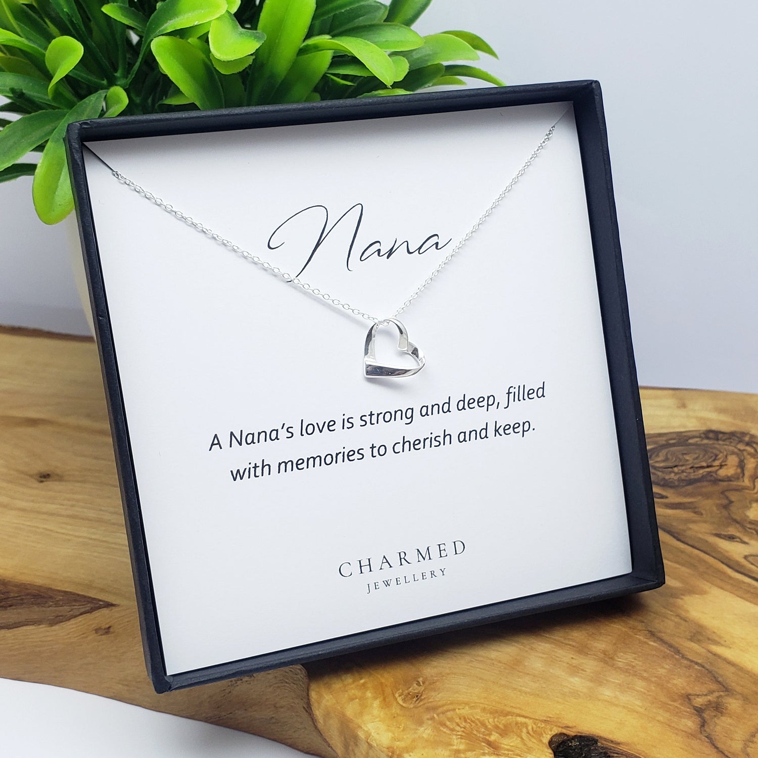 Nana Ribbon Heart Necklace in Sterling Silver 925 | Personalised Jewellery Gift