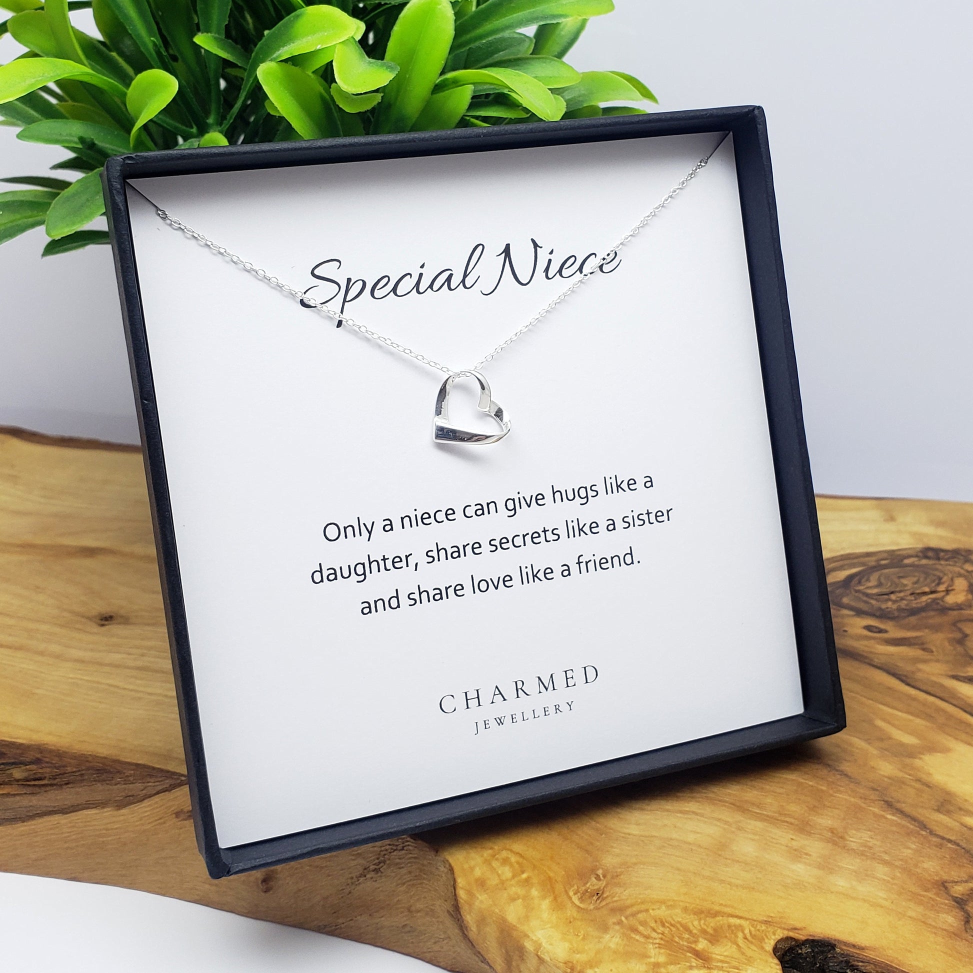 Niece Gift Ribbon Heart Necklace in Sterling Silver 925 | Personalised Jewellery Gift