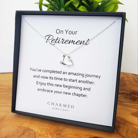 Retirement Gift – Sterling Silver 925 Ribbon Heart Necklace | Personalised Jewellery