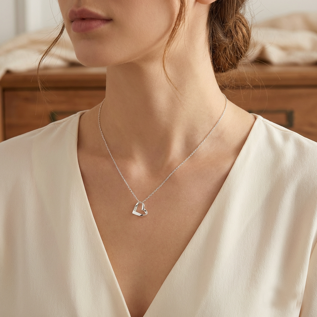 Sister Gift | Ribbon Heart Necklace in Sterling Silver 925 | Personalised Jewellery