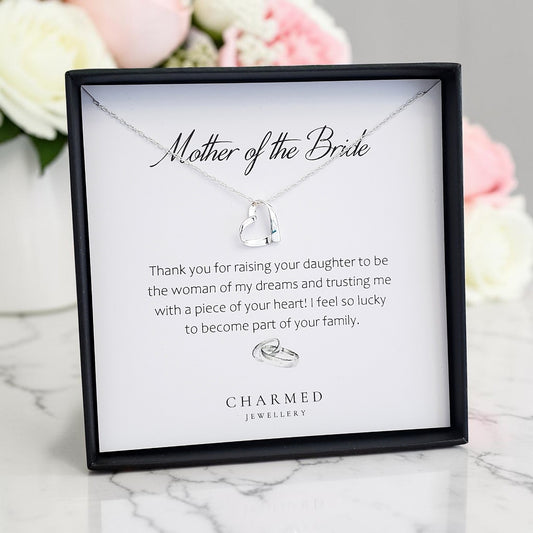 Mother of the Bride Gift Ribbon Heart Necklace in Sterling Silver 925 | Personalised Jewellery Gift
