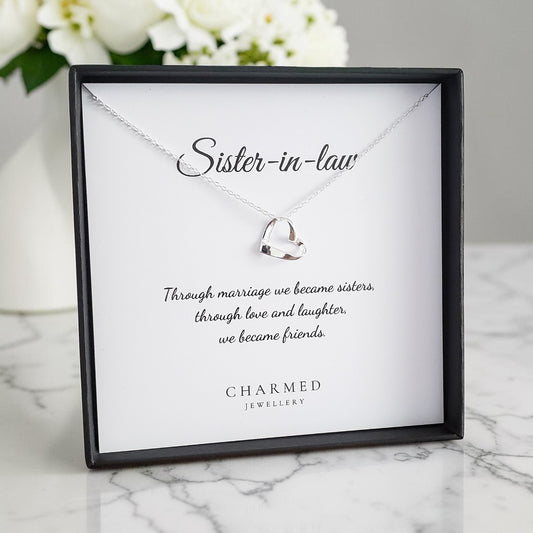 Sister-in-Law Ribbon Heart Necklace in Sterling Silver 925 | Personalised Jewellery Gift