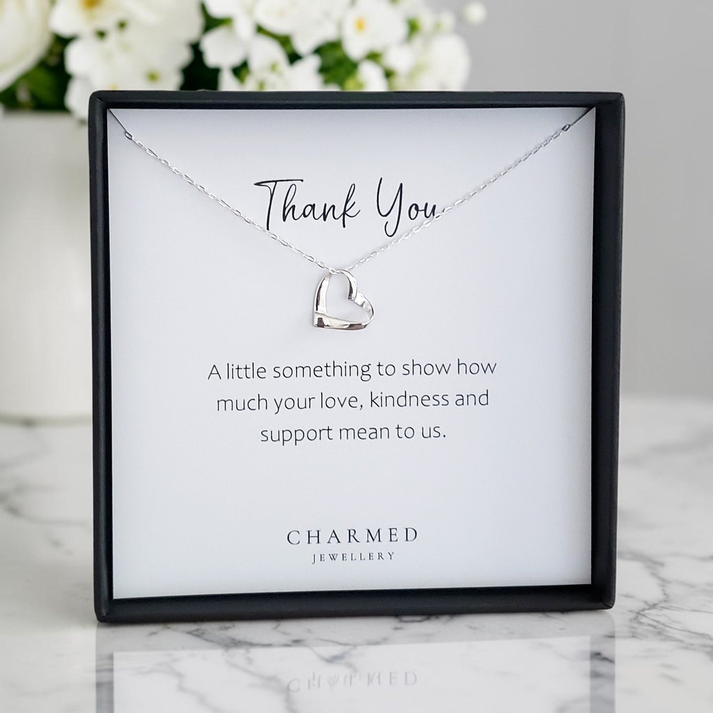 thank you sterling silver necklace gift with heartfelt mesasge card