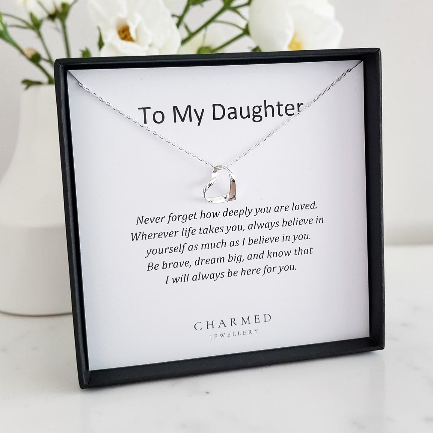 Daughter Ribbon Heart Necklace in Sterling Silver 925 | Personalised Gift