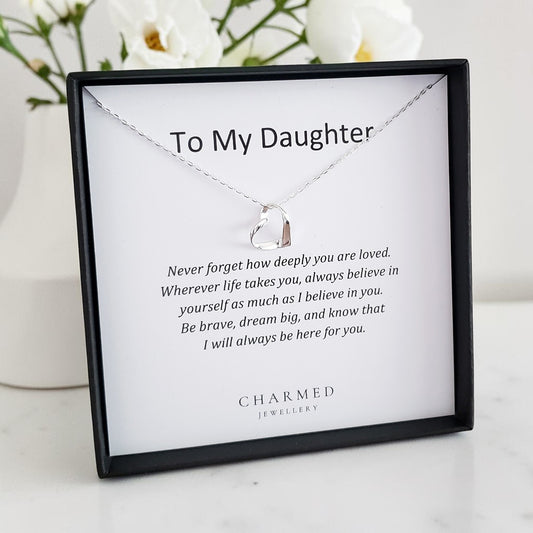 Daughter Ribbon Heart Necklace in Sterling Silver 925 | Personalised Gift