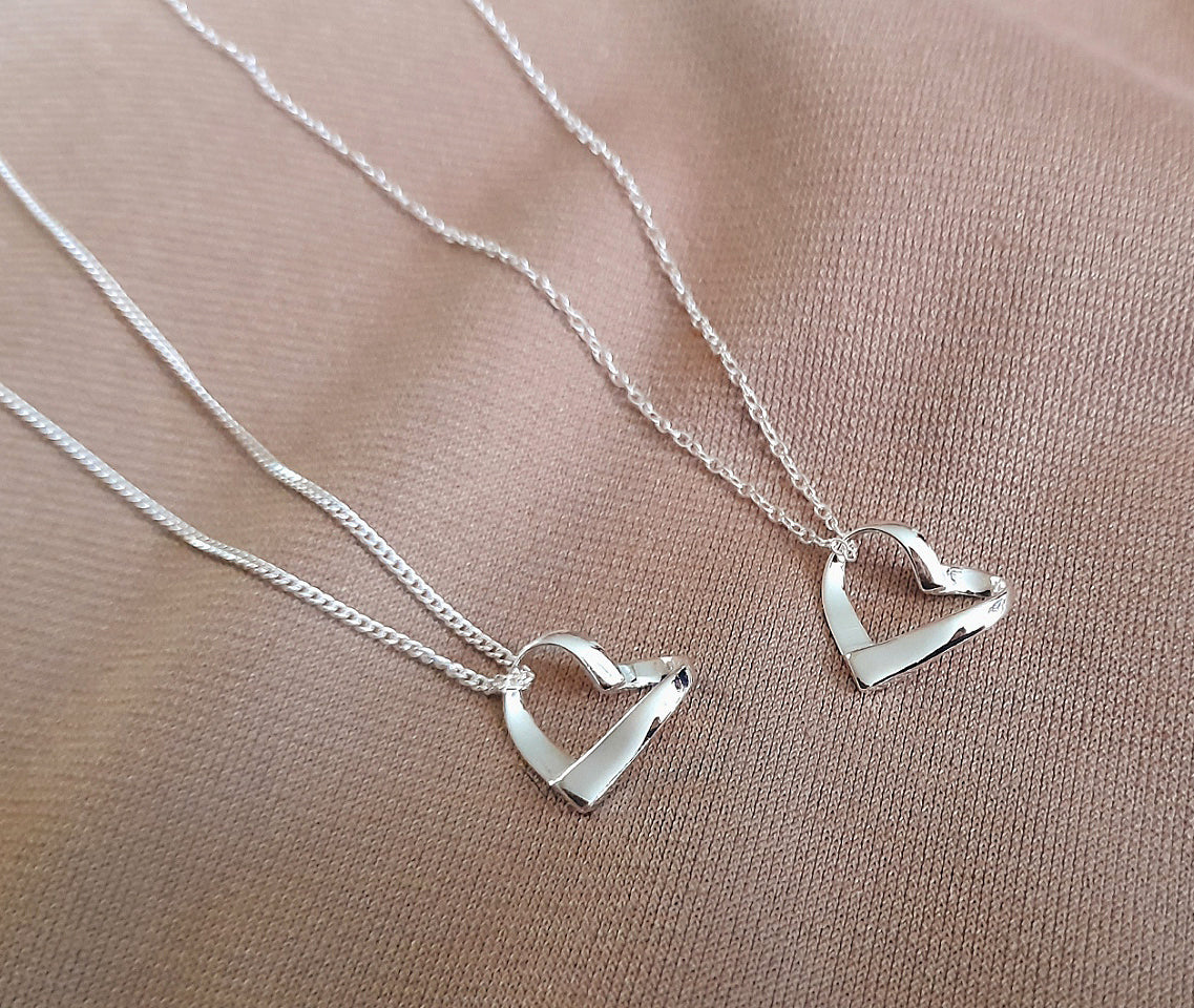 Bridesmaid Ribbon Heart Necklace in Sterling Silver 925, Personalised Gift