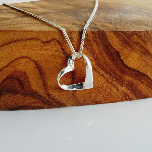 Ribbon Heart Necklace 925 Sterling Silver