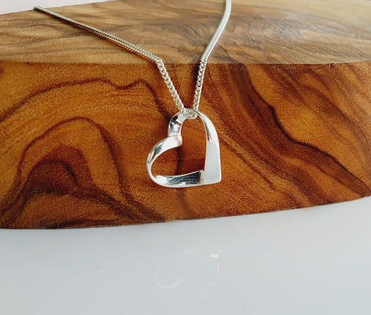 Ribbon Heart Necklace 925 Sterling Silver
