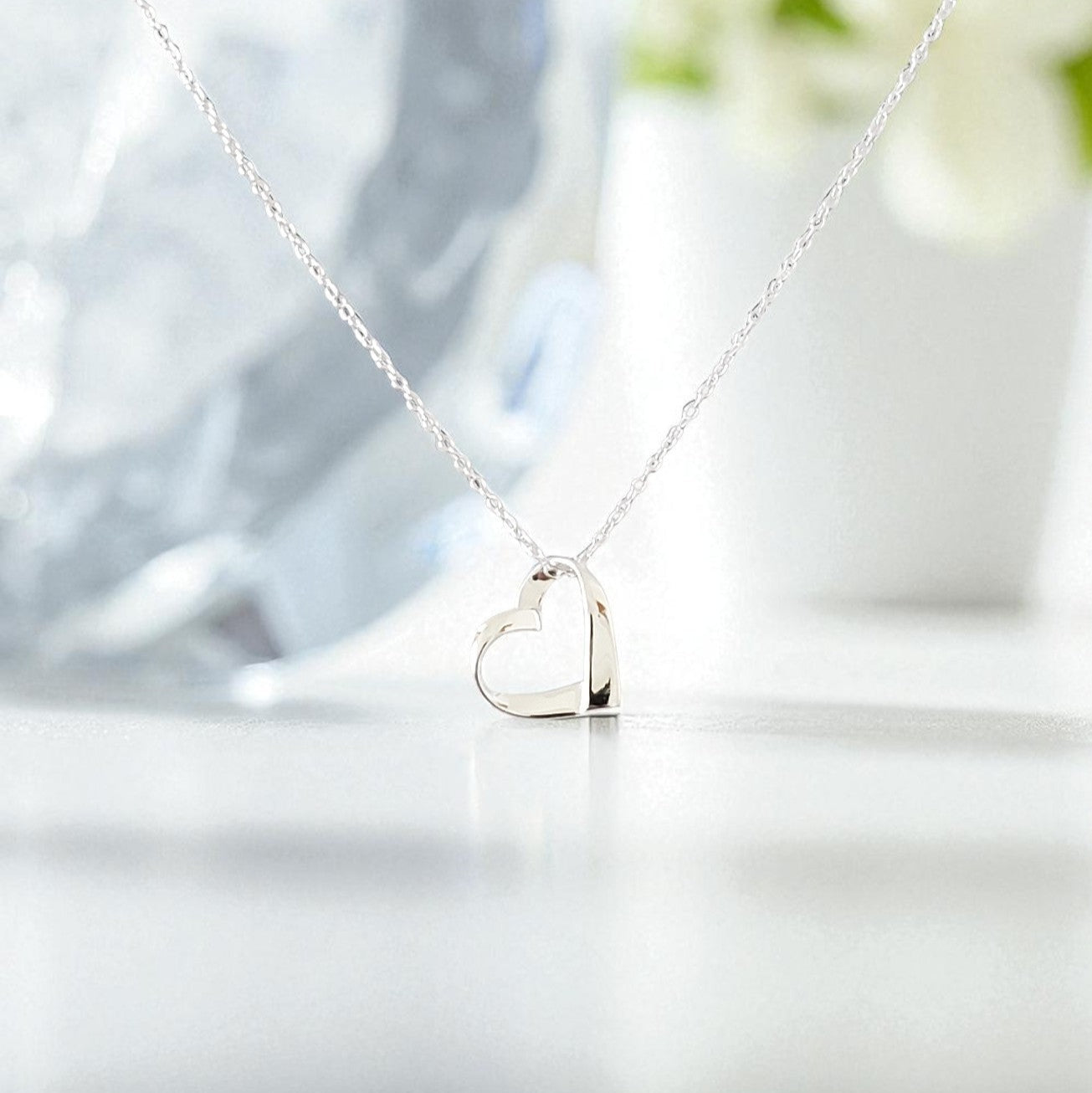 Ribbon Heart Necklace in 925 Sterling Silver – Elegant Jewellery Gift