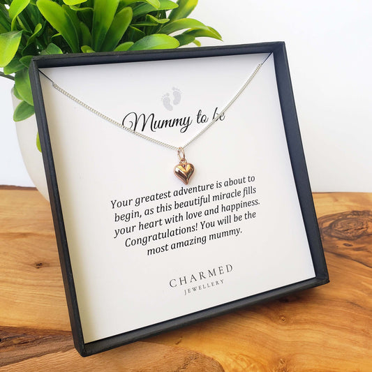Mummy To Be Rose Gold Sterling Silver Puffy Heart Necklace | Personalised Jewellery Gift