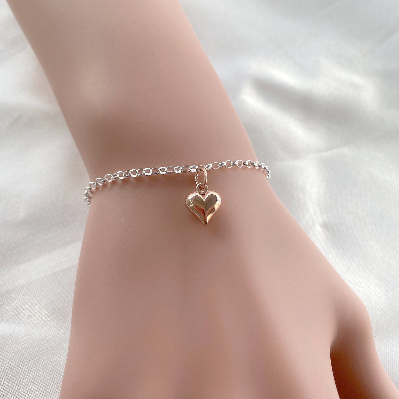 Rose Gold Heart Charm Bracelet 925 Sterling Silver for Girl's and Women
