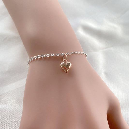 Rose Gold Heart Charm Bracelet 925 Sterling Silver for Girl's and Women
