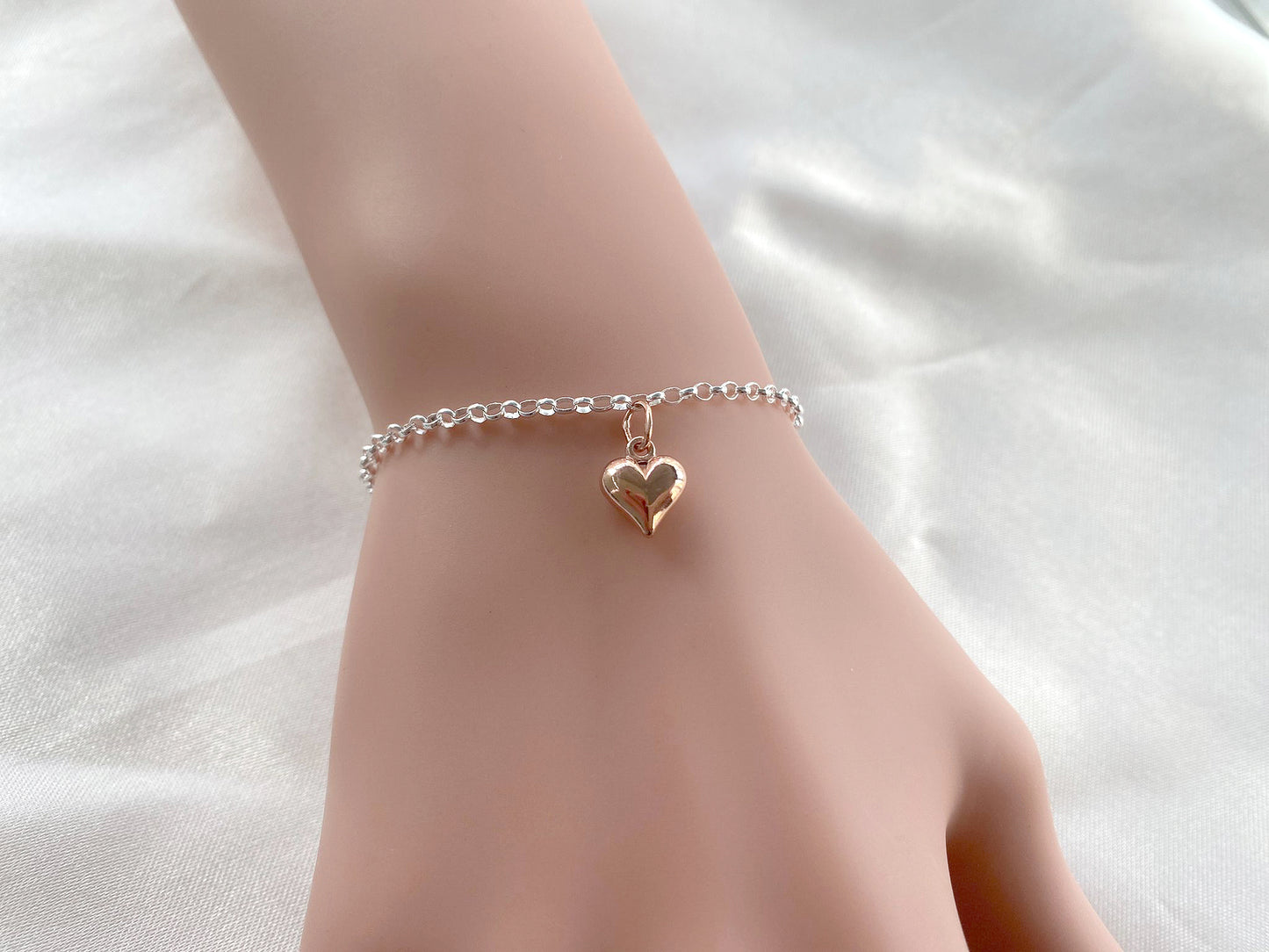 Sister Gift, Rose Gold Puffy Heart Bracelet Sterling Silver 925, Personalised Bracelet, Message Jewellery