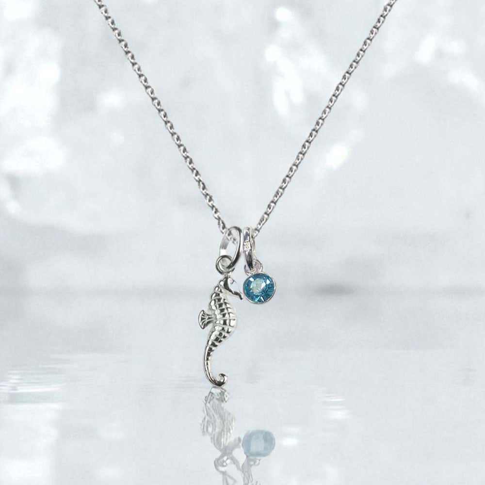 Seahorse Birthstone Necklace Sterling Silver 925 – Personalised Jewellery Gift