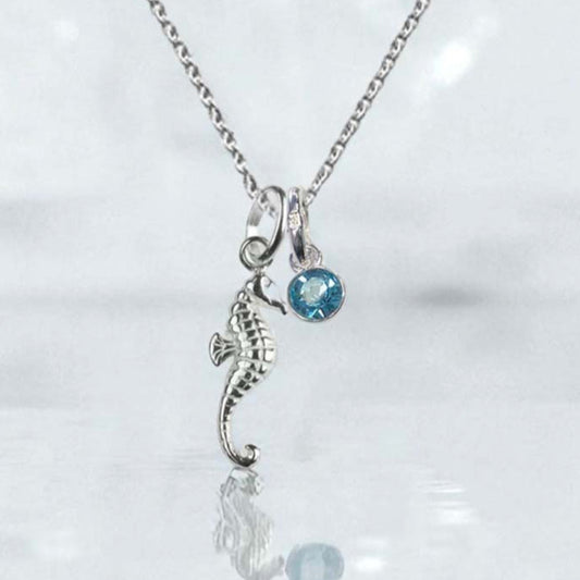 Seahorse Birthstone Necklace Sterling Silver 925 – Personalised Jewellery Gift