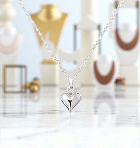 Inspirational Sister Gift | Puffy Heart Necklace in Sterling Silver 925 | Personalised Jewellery