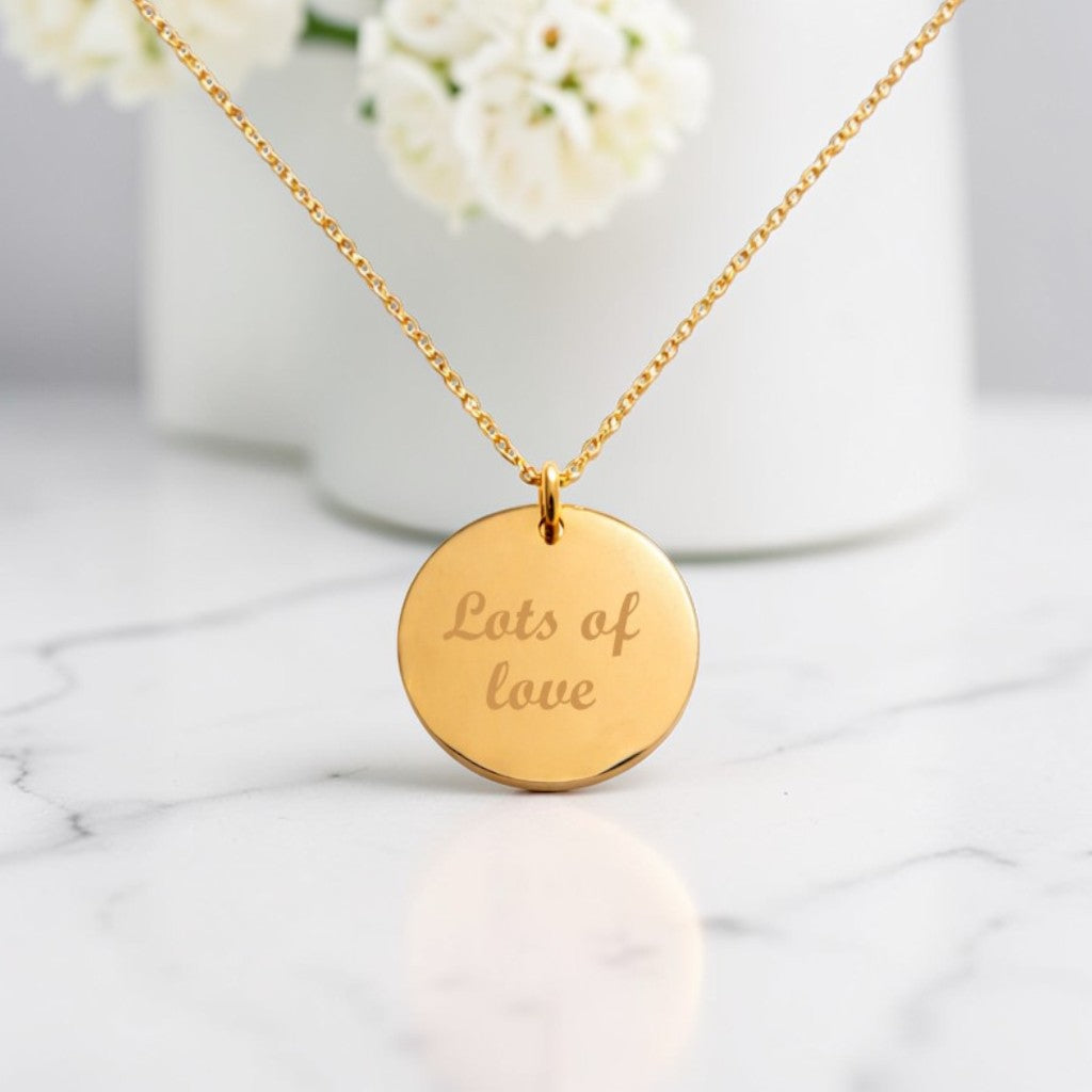 Engraved Name Disc Necklace | 14ct Gold Stainless Steel | Personalised Jewellery